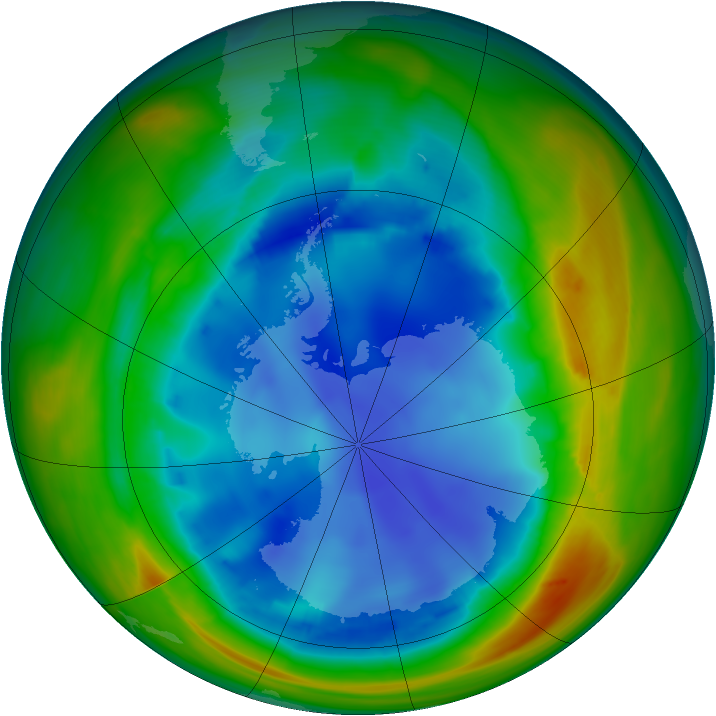 Antarctic ozone map for 11 August 2007